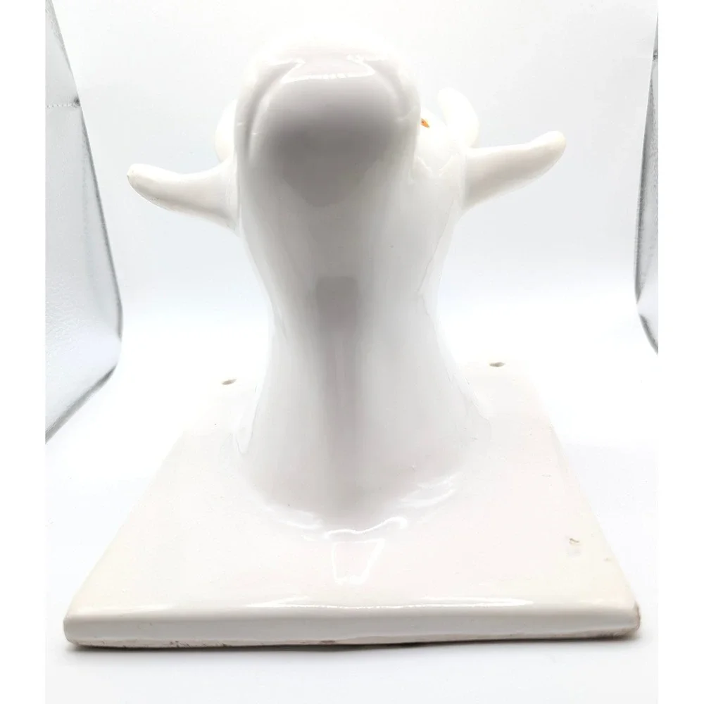 Vintage Ceramic Cow Head Wall Mount White Glossy Bull Steer Key Hook
